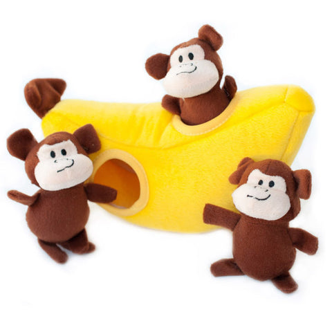 Banana and Monkeys Burrow Dog Toy - Dog and Taylor - @dogandtaylor