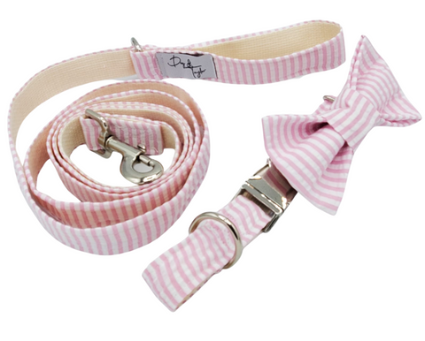 Pretty in Pink Dog Leash + Collar + Bow (Set of 3)